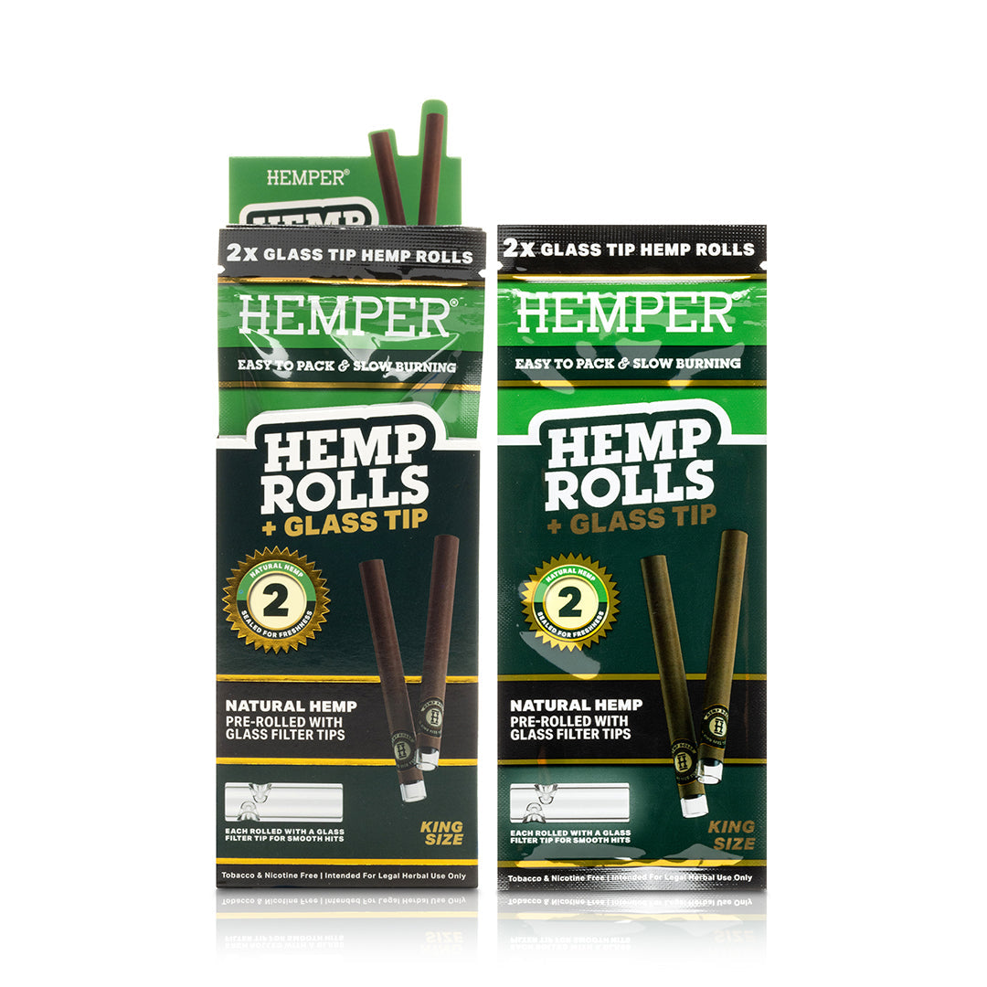 Pre-Rolled 2PK King Size Glass Tipped Hemp Rolls | 12ct Display