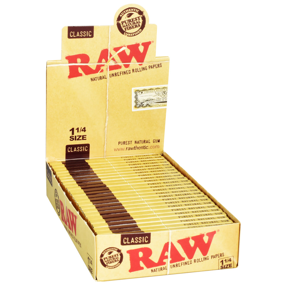RAW Classic 1 1/4" Hemp Rolling Papers, 24 Pack Display Box Front View