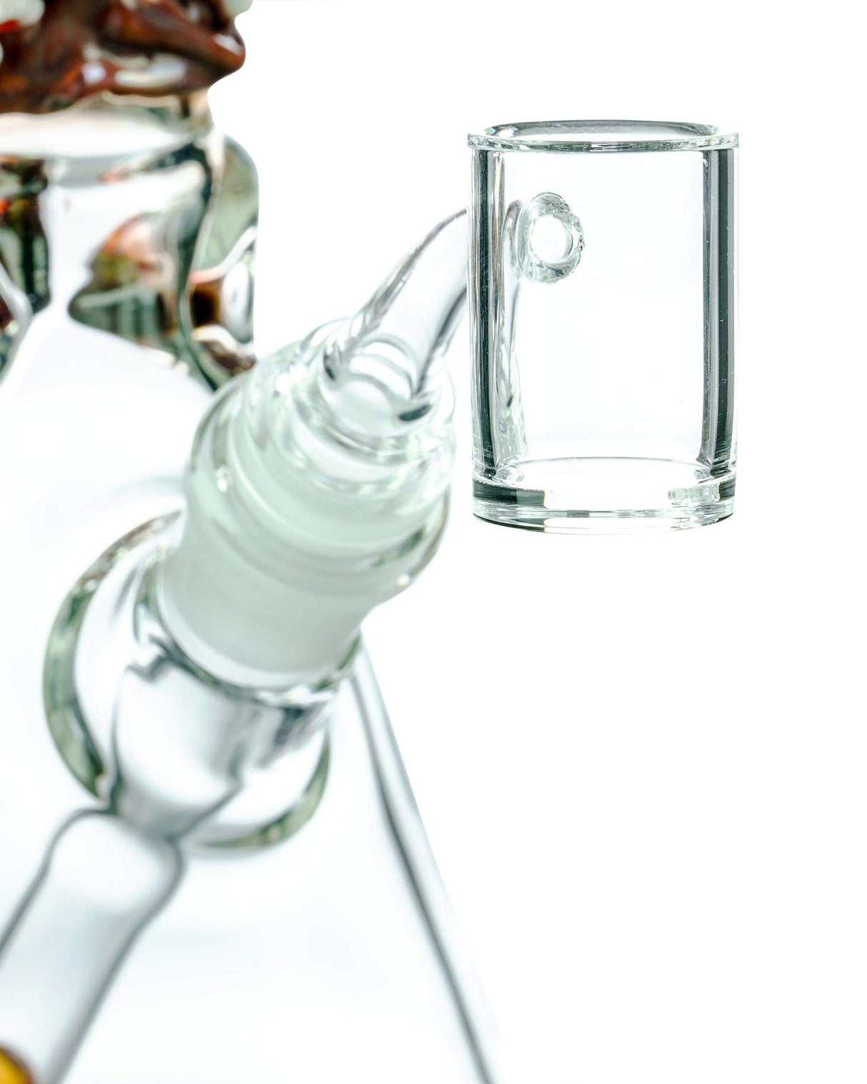 Clear 25mm Quartz Banger Nail for Dab Rigs, Male Joint at 45 Degree Angle, Close-up View