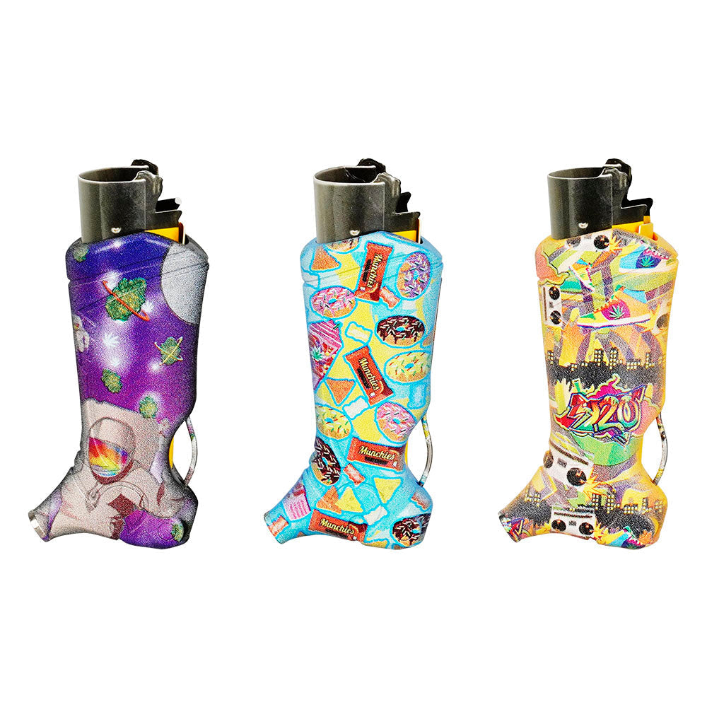 Assorted Toker Poker Lighter Sleeves in Clipper/Flashback designs, 25-pack set, front view