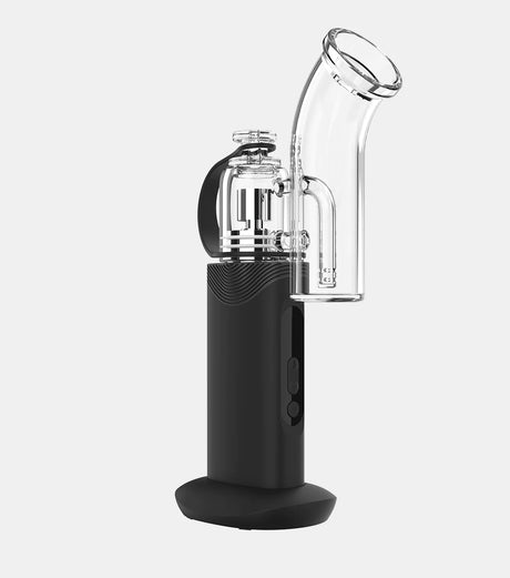 AUXO Cira Vaporizer in Black, Portable Design with Borosilicate Glass Mouthpiece - Side View