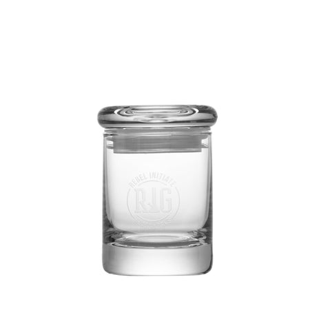 REBEL INITIATE GLASSWORKS 2.5" Clear Air Tight Jar for Dry Herbs, Front View