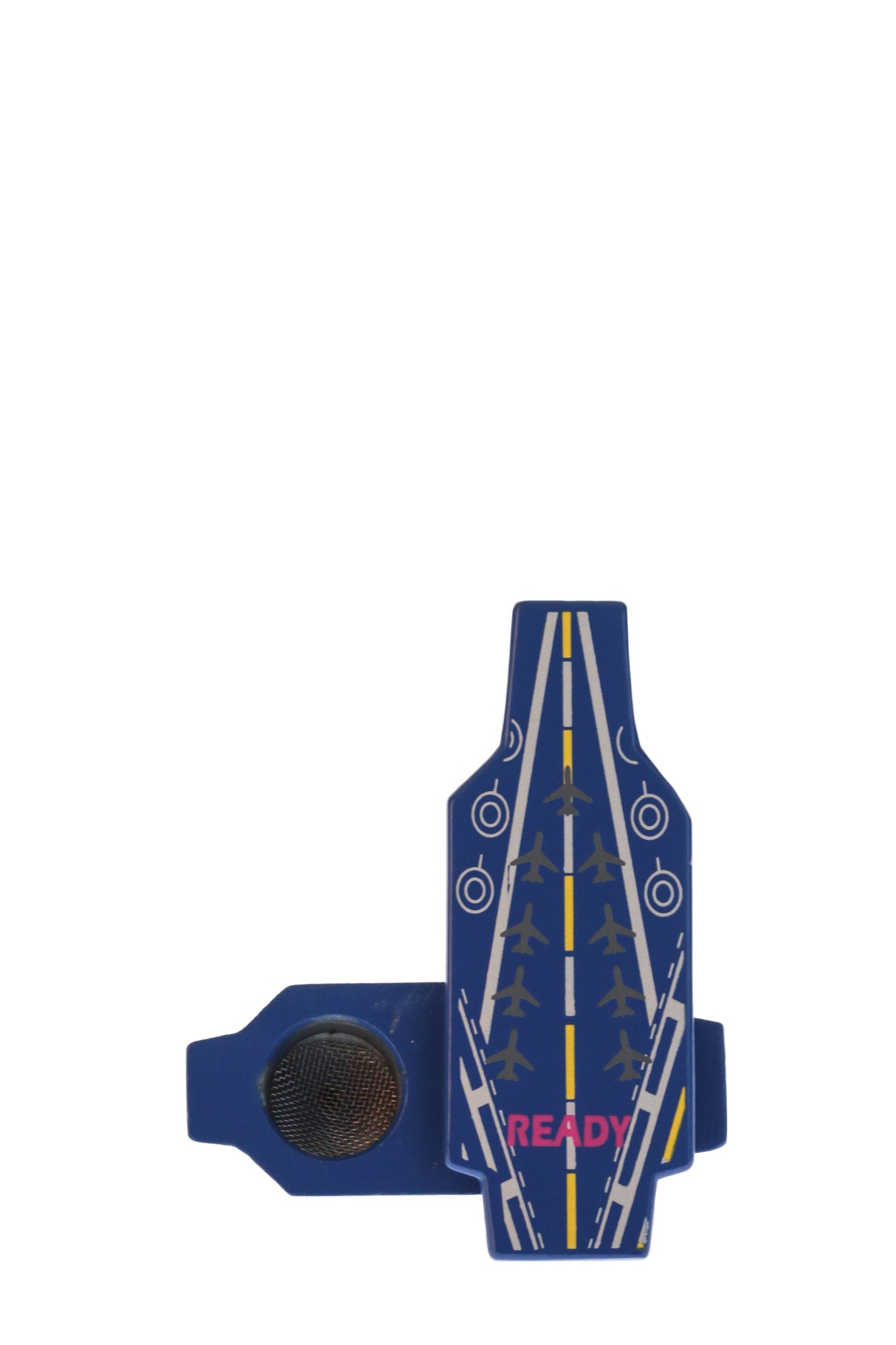 2.5" Thick Ass Glass Metal Aircraft Carrier Pipe in Blue, Front View on White Background