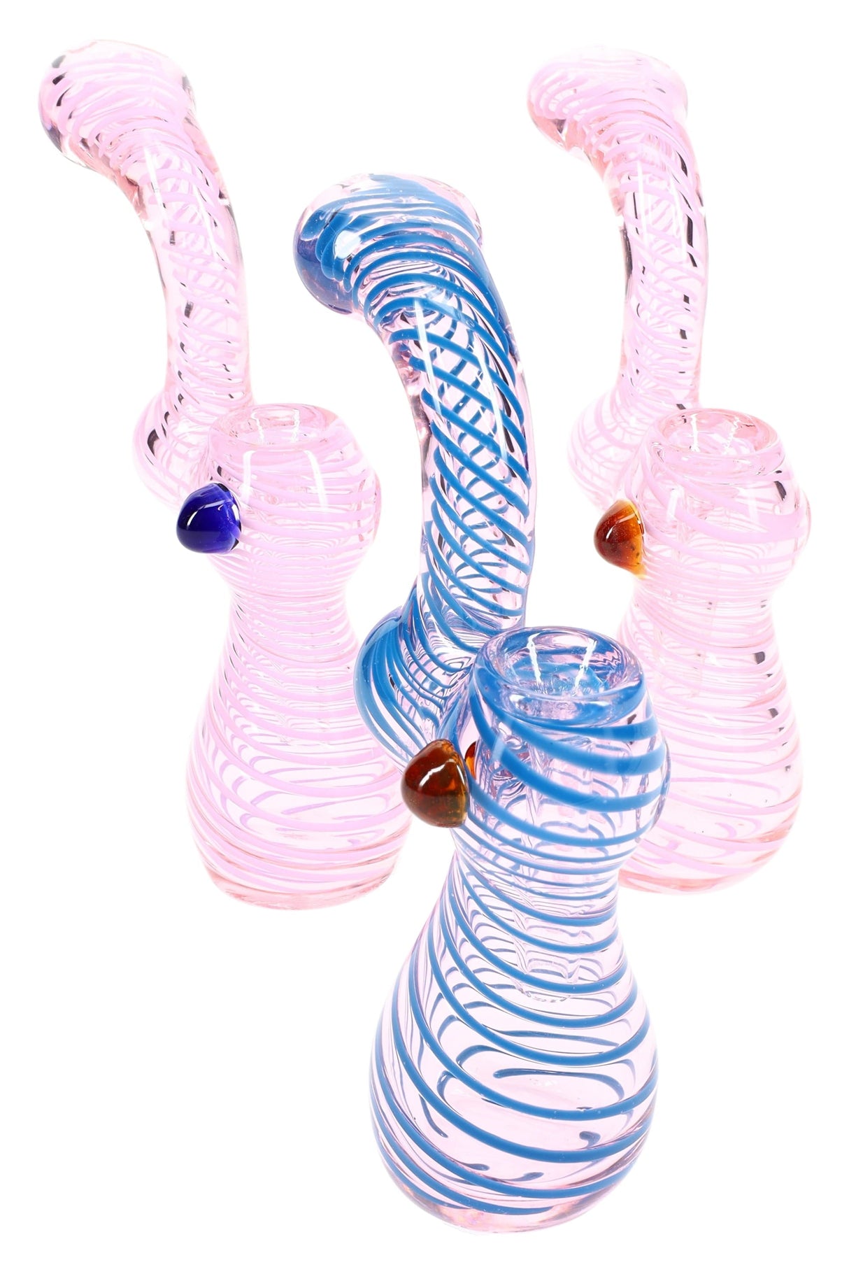 Pink Glass Sherlock Bubbler “Cotton Candy” – 5½″ – Assorted Colors