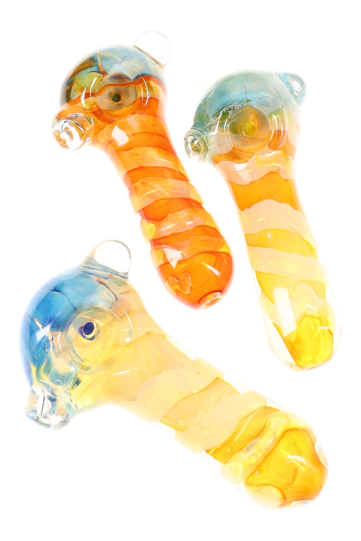 Gold Fumed Spiral Striped Glass Spoon “Sunset Swirl” – 4½″ – Assorted Colors