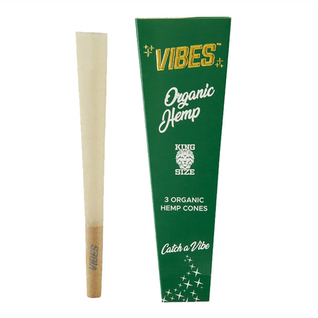 VIBES Organic Hemp King Size Cones 30PC Display, Front View on White Background