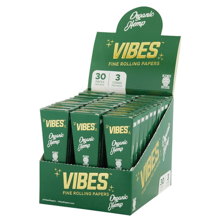 VIBES Organic Hemp Cones 30PC Display Box - 1 1/4" Size for Dry Herbs, Front View
