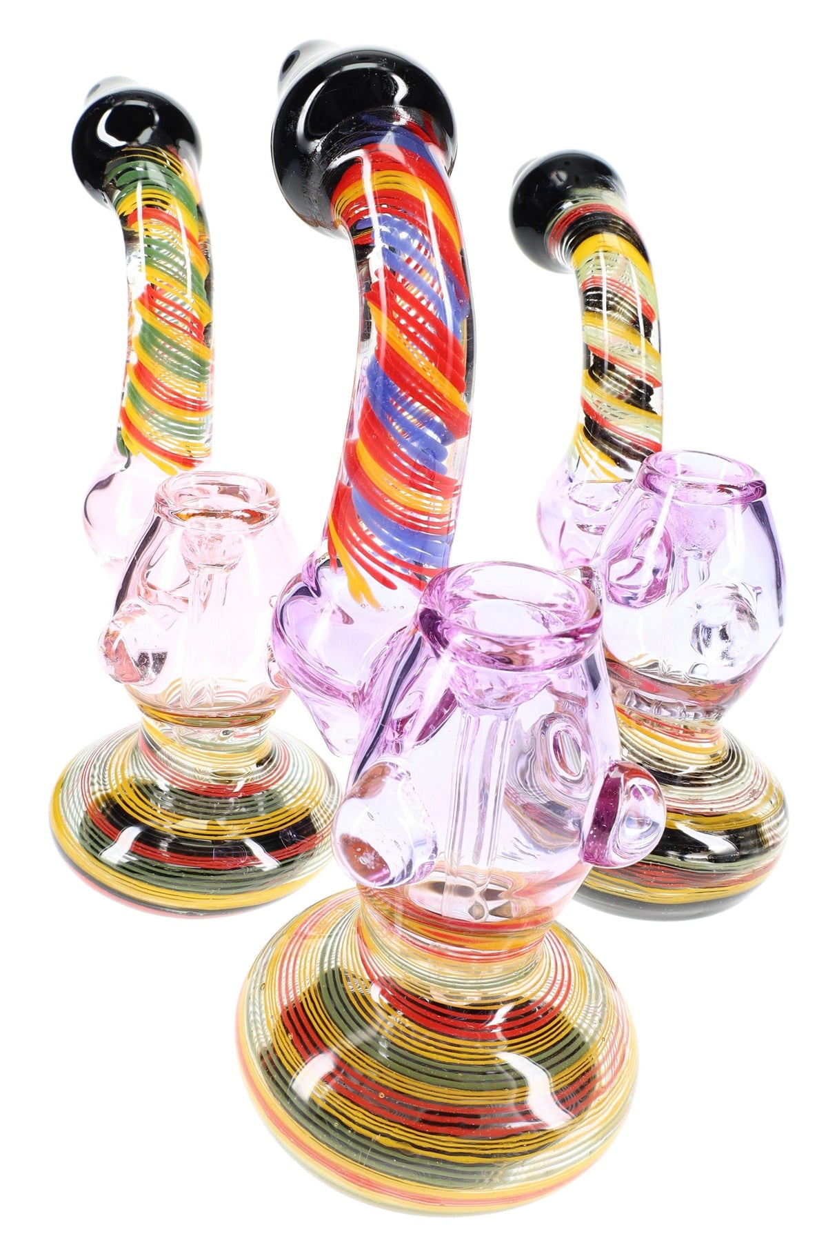 Spiral-Striped Glass Sherlock Bubbler “Rainbow Helix” – 8″ – Assorted Colors