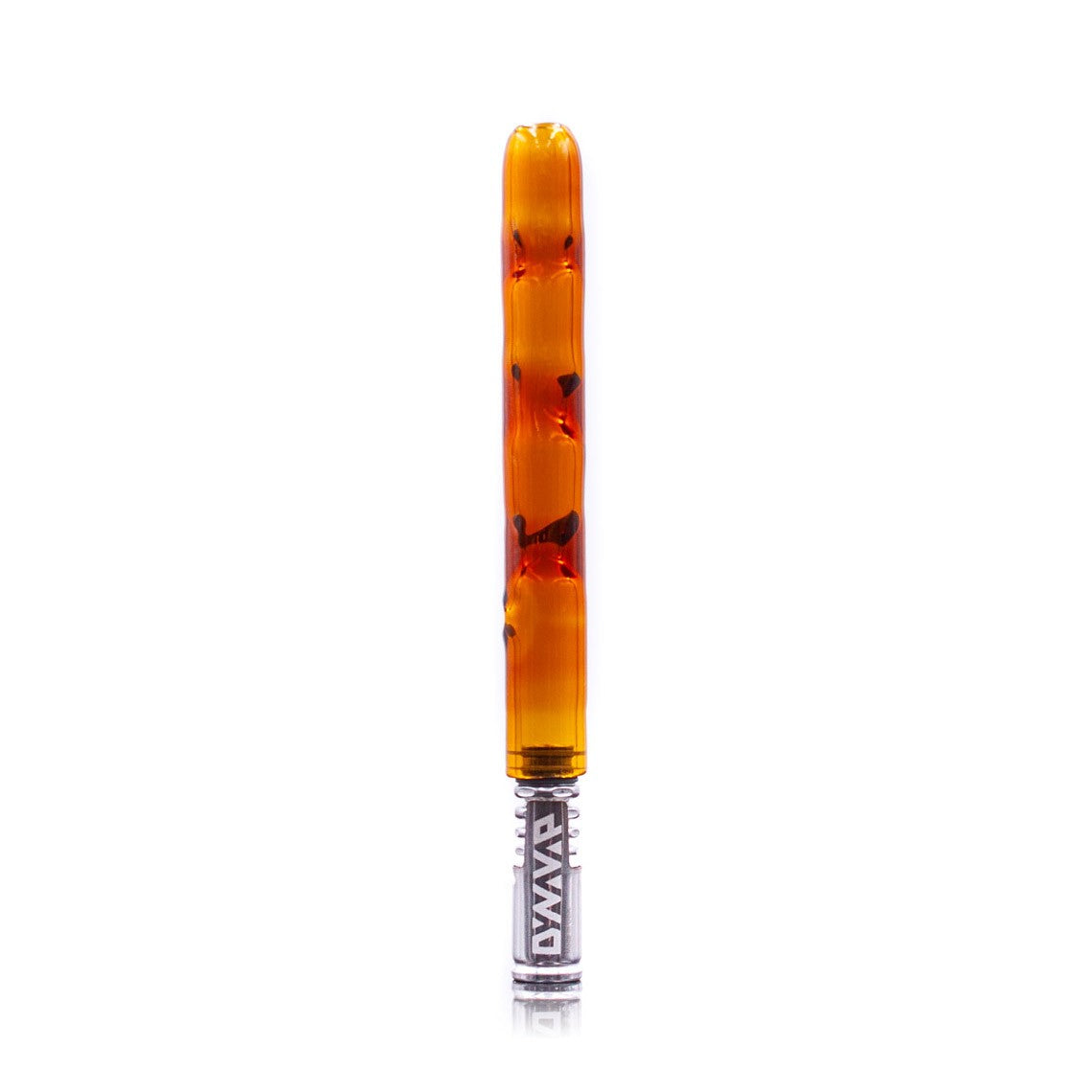 Amber 3D Glass Cooling Stem for DynaVap, front view on white background, designed for dry herbs