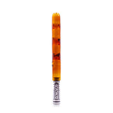 Amber 3D Glass Cooling Stem for DynaVap, front view on white background, designed for dry herbs