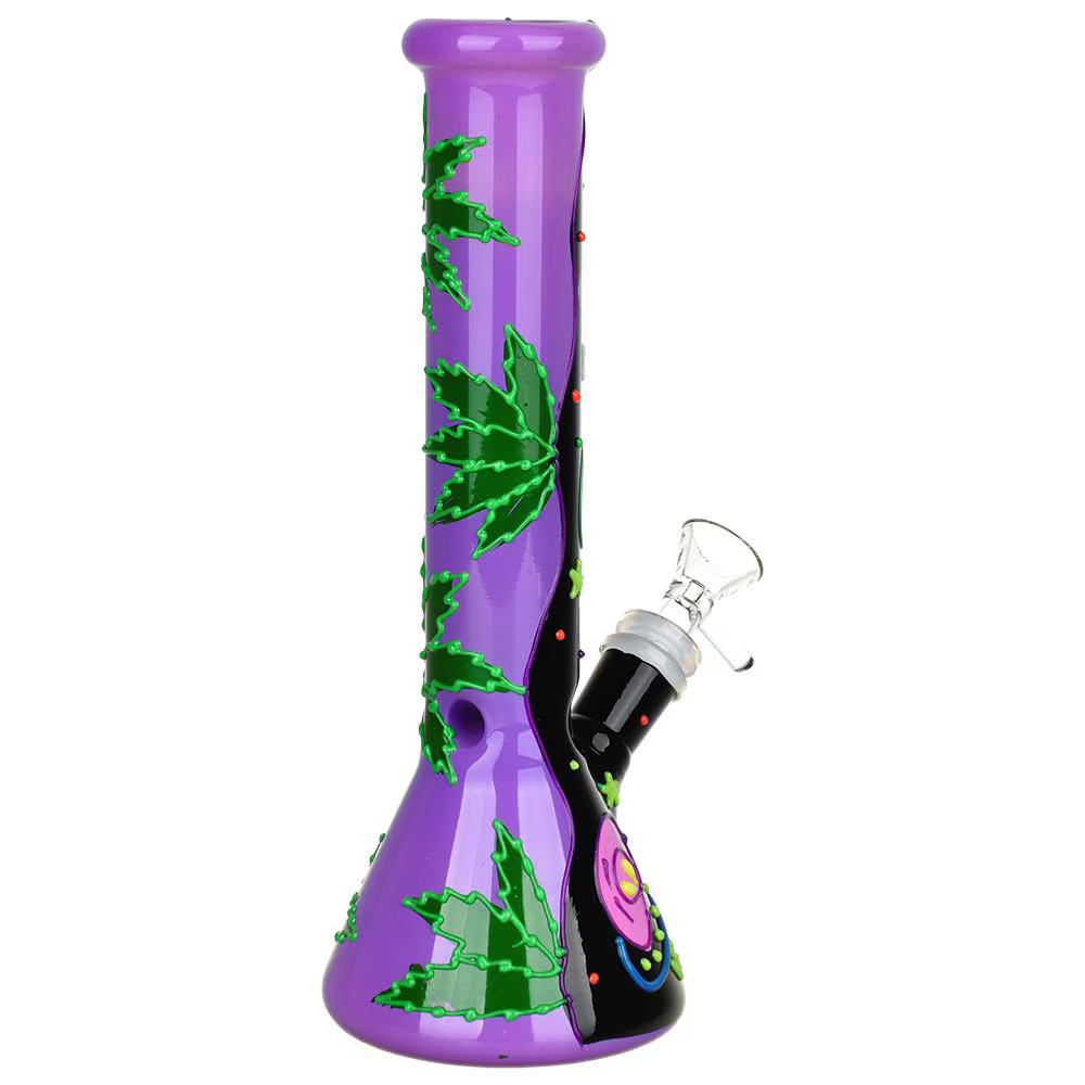 420 Beam Me Up Glow In The Dark Glass Beaker Water Pipe | 9.5" | 14mm F