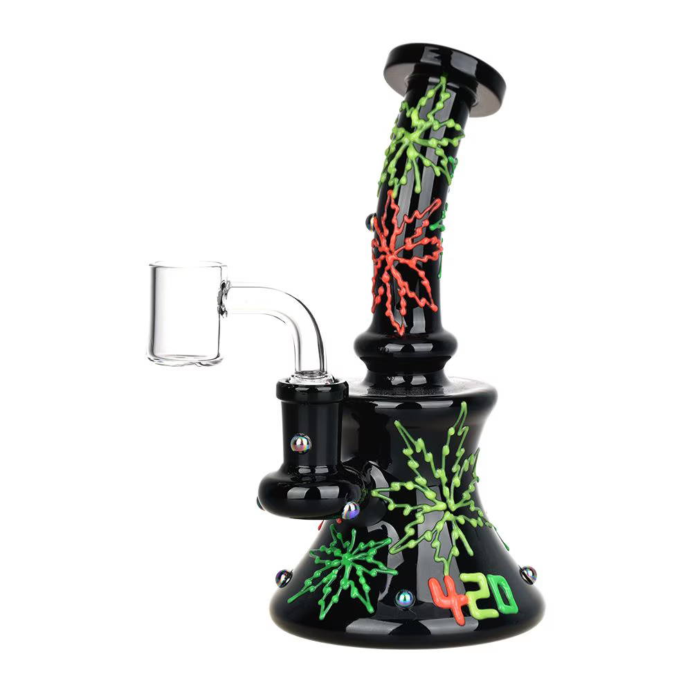 420 Neon Hemp Leaf Glow In The Dark Dab Rig | 6.5" | 14mm F