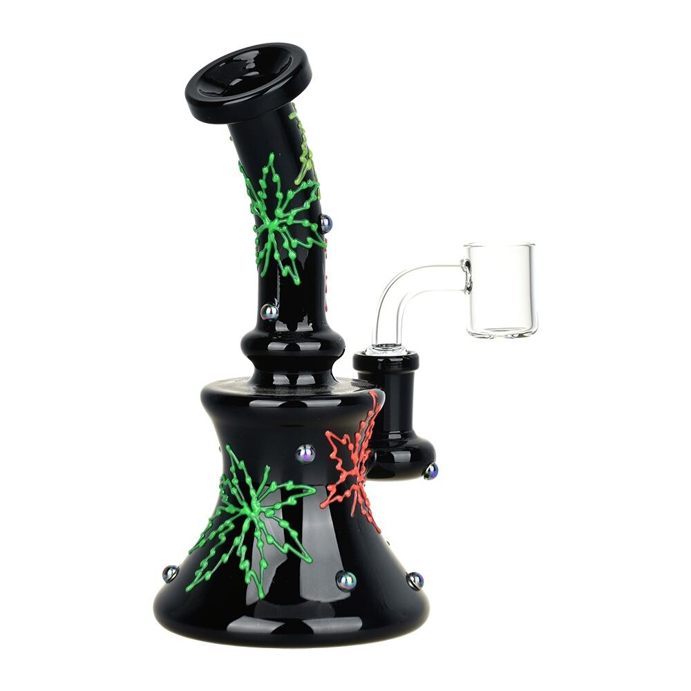 420 Neon Hemp Leaf Glow In The Dark Dab Rig | 6.5" | 14mm F