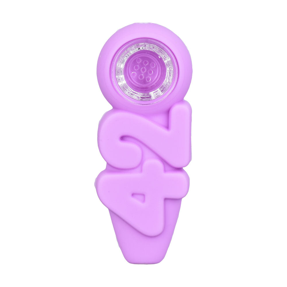 420 Science 4" Silicone Hand Pipe in Purple, Front View, Durable & Portable
