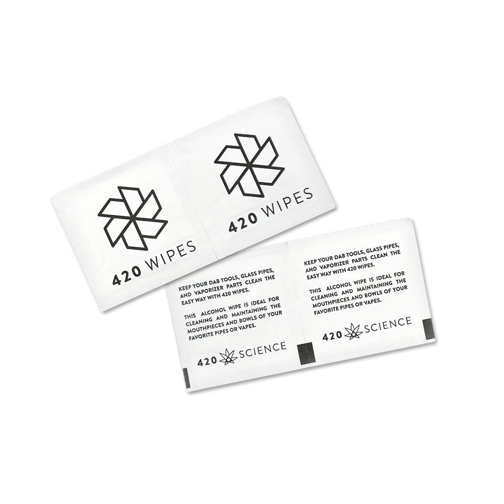 420 Science Sterilizing Wipes pack front view, ideal for cleaning bongs and vaporizers