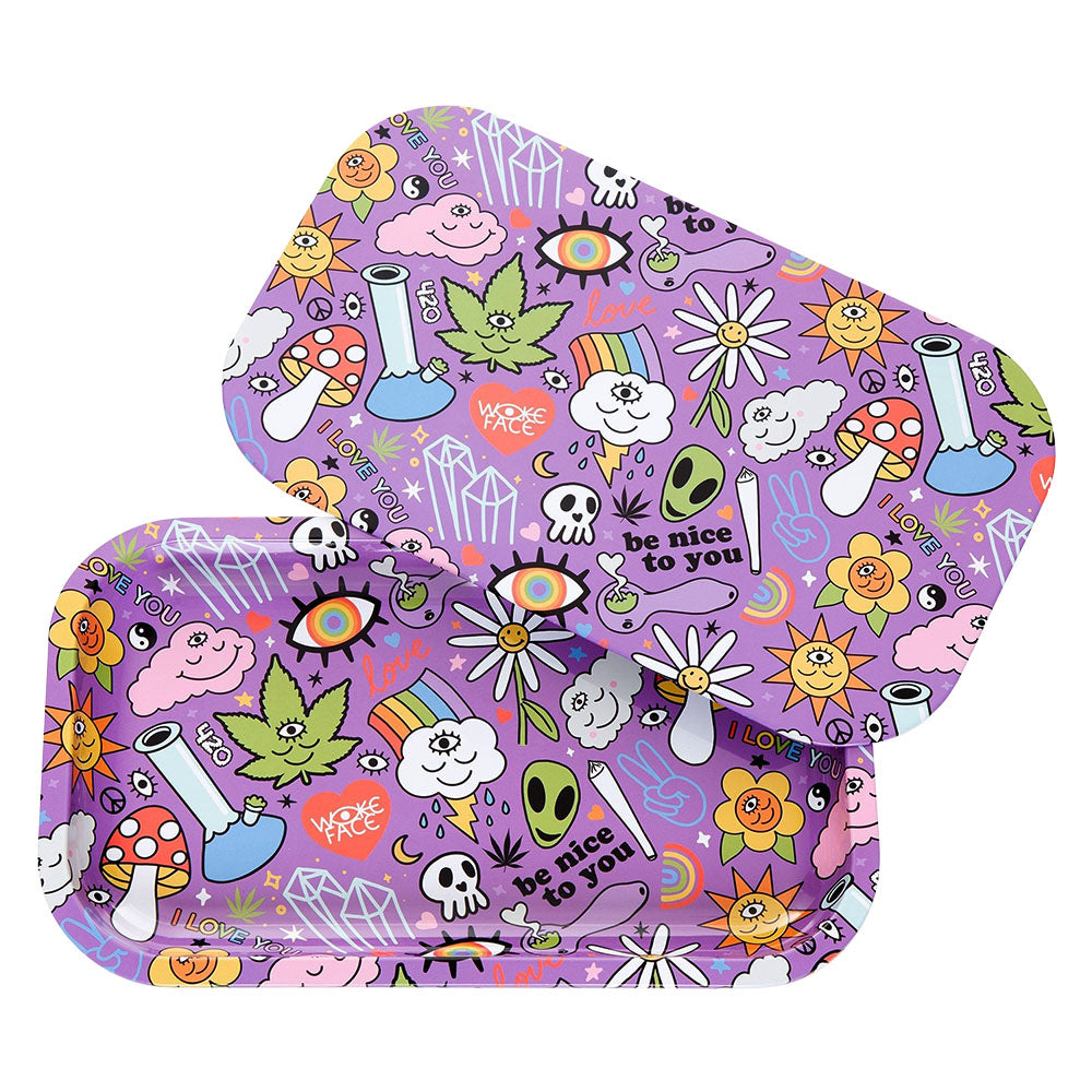 420 Science Artist Series Metal Rolling Tray with Colorful Design and Lid, 10.5" x 6.25", Top View