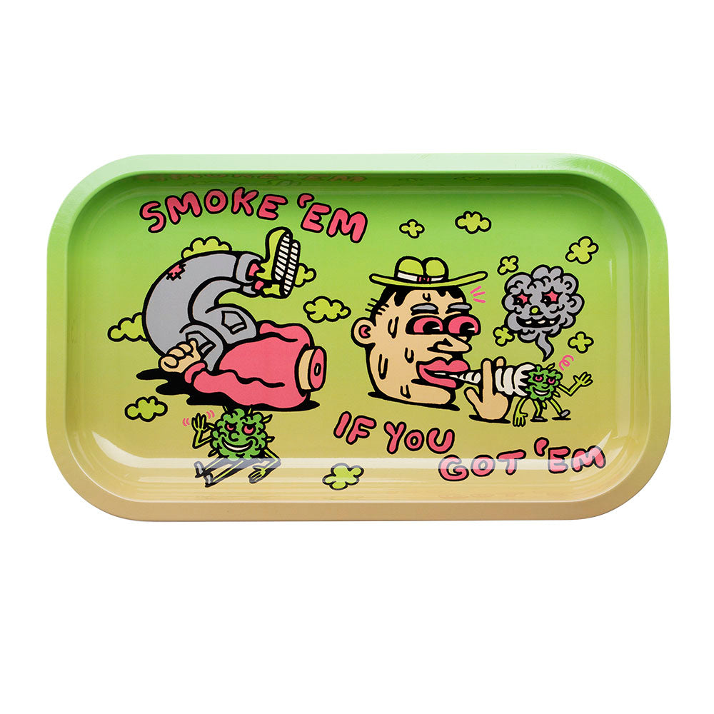 420 Science Artist Series 'Smoke Em' Rolling Tray with Lid, Medium Size, Top View