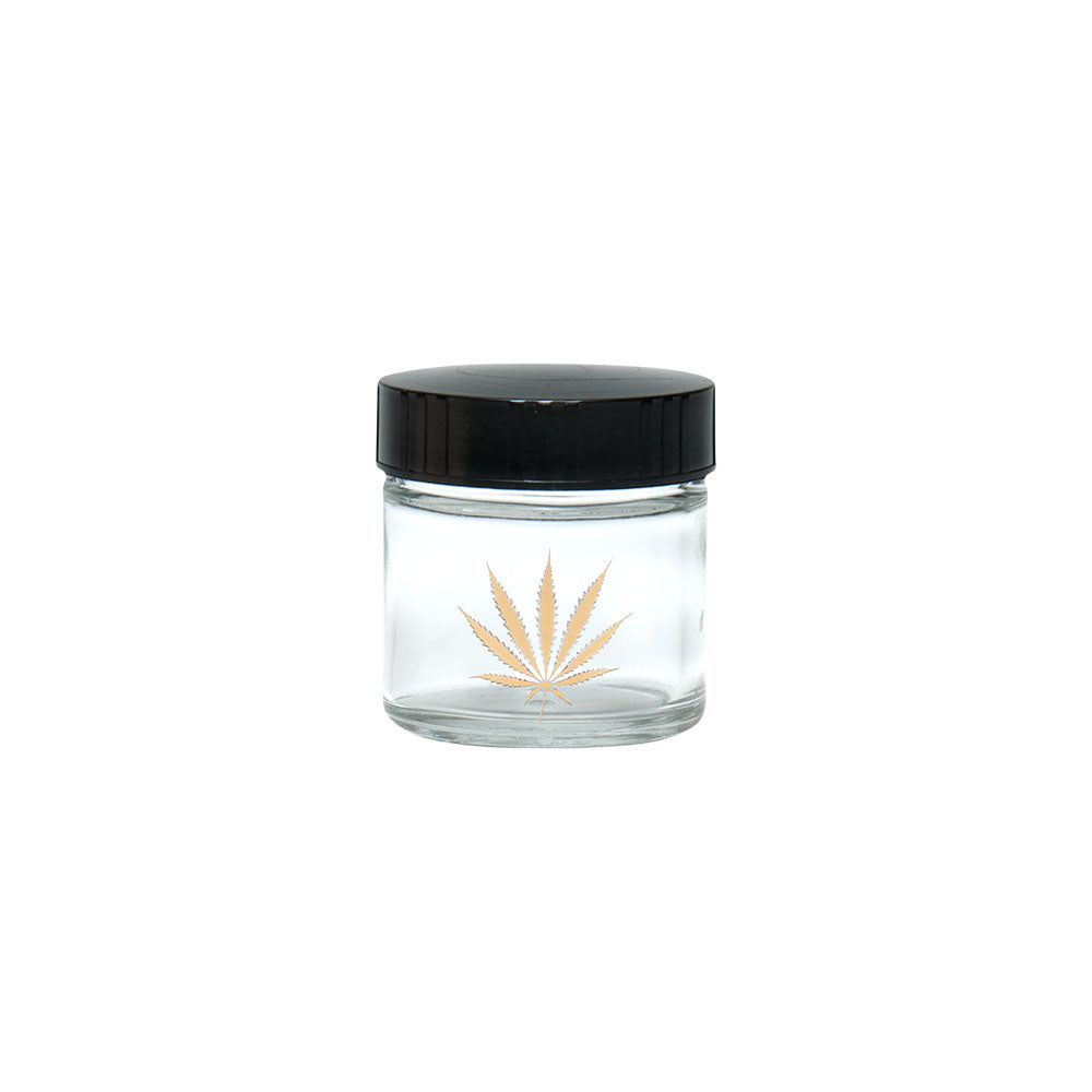 420 Science Clear Screw Top Jar with Gold Leaf design, compact and portable stash storage