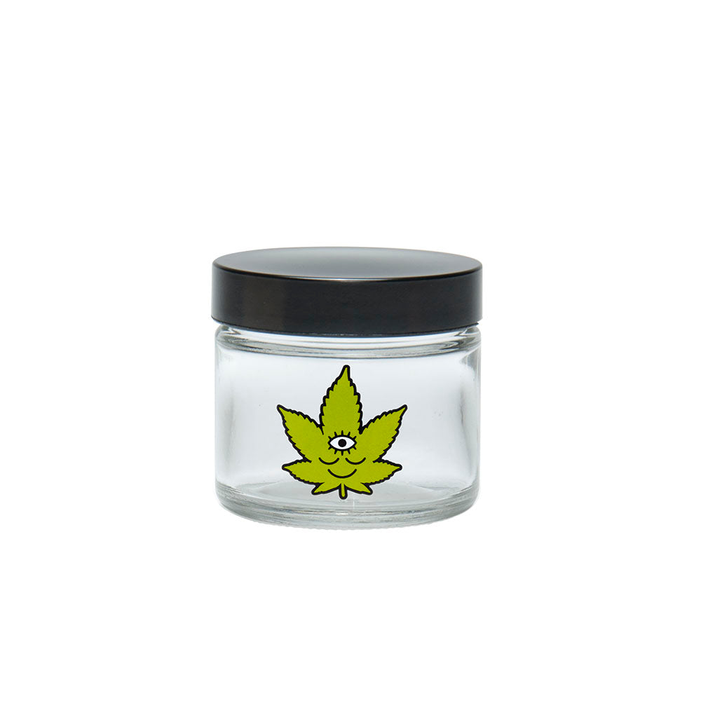 420 Science Clear Screw Top Jar with Toke Face Design, Portable Borosilicate Glass Storage