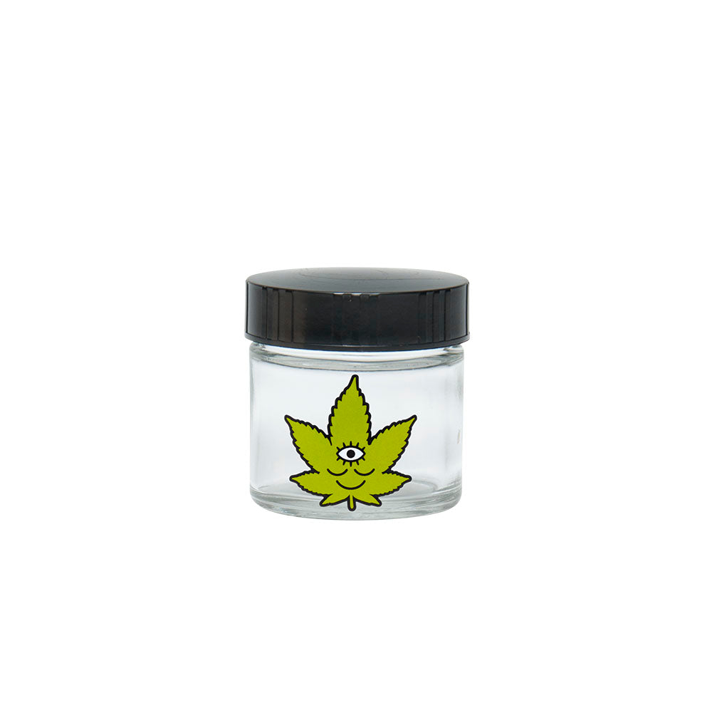 420 Science Clear Screw Top Jar with Toke Face design, compact and portable stash storage