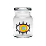 420 Science Pop Top Jar with Woke Rainbow Eye Design, Compact and Closable, Front View