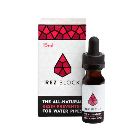 420 Science RezBlock 15ml bottle front view with packaging, resin prevention for water pipes