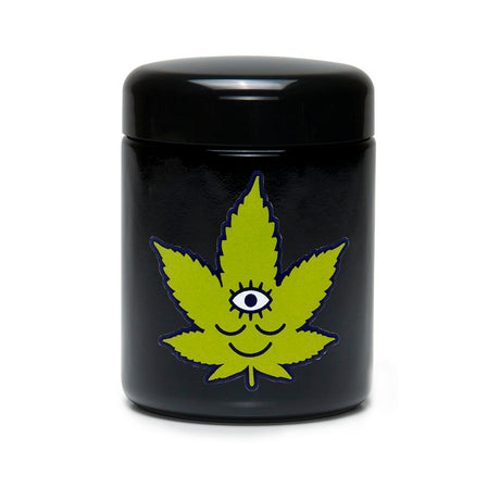 420 Science UV Screw Top Jar with Toke Face design, compact and portable for dry herbs, front view