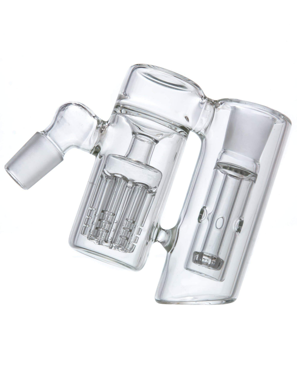 45° Showerhead to Tree Perc Dual Chamber Ashcatcher in Clear Borosilicate Glass