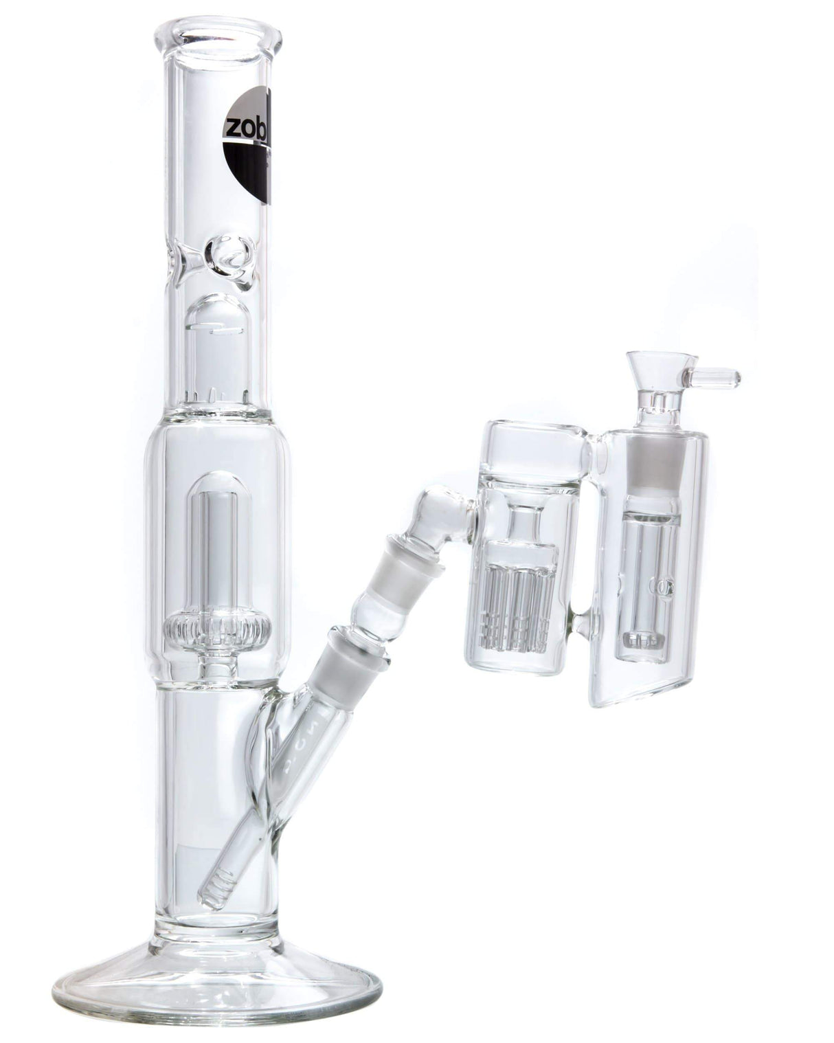 45˚ Showerhead to Tree Perc Dual Chamber Ashcatcher in Clear Glass - Side View