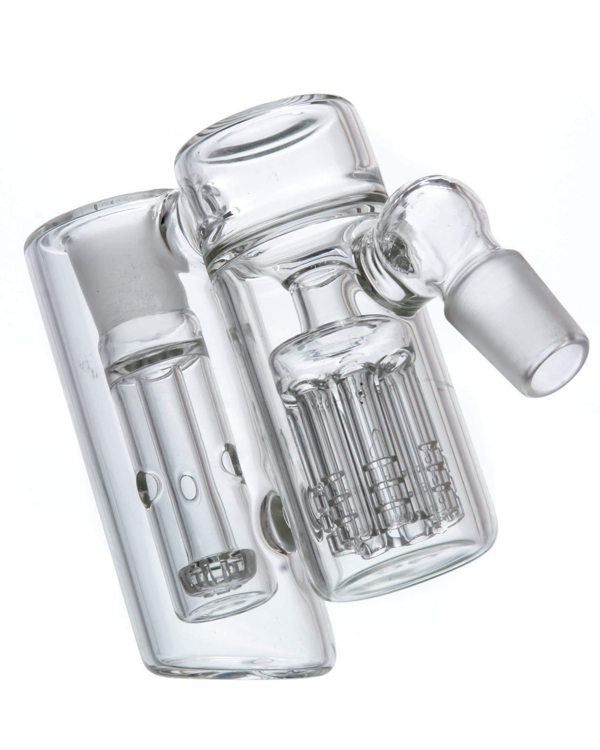 45° Showerhead to Tree Perc Dual Chamber Ashcatcher in Clear Glass, Side View