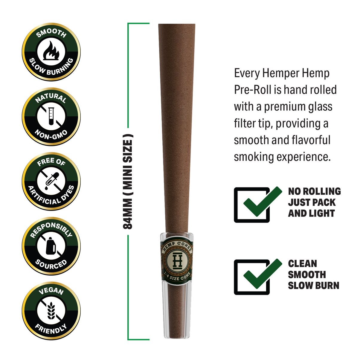 Pre-Rolled 4PK Mini Size Glass Tipped Hemp Cones | 12ct Display