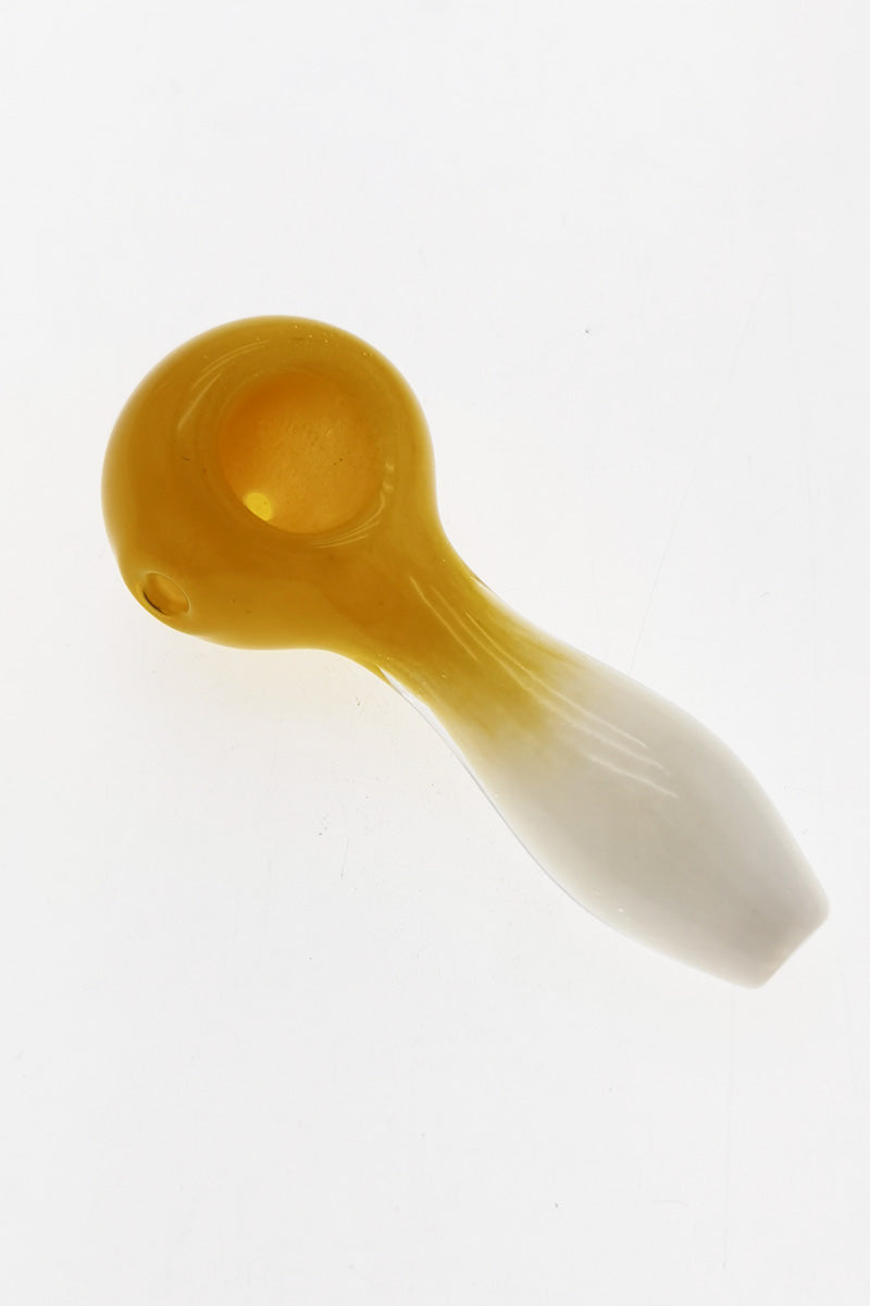 Thick Ass Glass 4" Spoon Pipe with Multi-Color Frit, White/Yellow Variant, Left Side Carb Hole