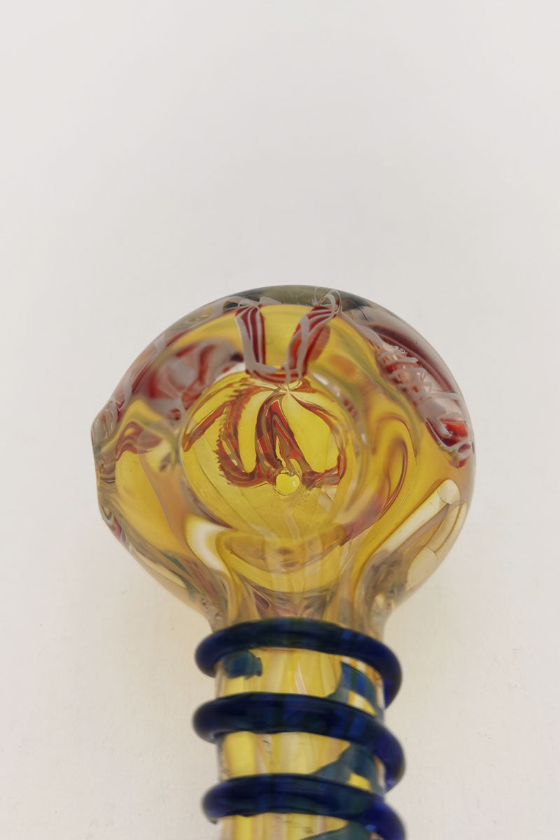 Thick Ass Glass Elegant Spoon Pipe, 4.25" with Colorful Ribbon Wrap, Compact and Portable