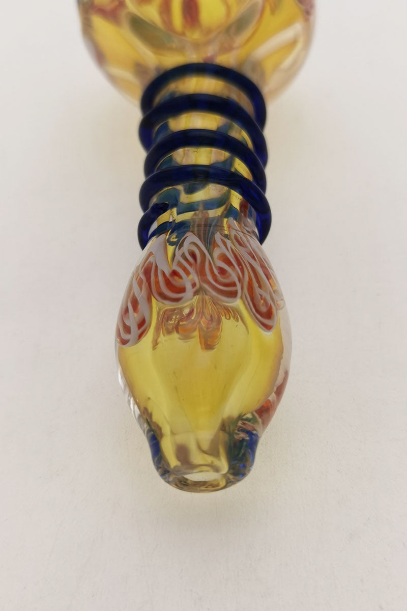 Thick Ass Glass 4.25" Spoon Pipe with Ribbon & Rod Wrap, Carb Hole on Left, Close-up View