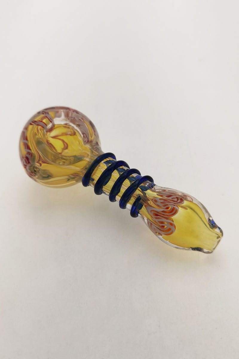 Thick Ass Glass Elegant 4.25" Spoon Pipe, Borosilicate with Ribbon Wrap Design, Compact & Portable