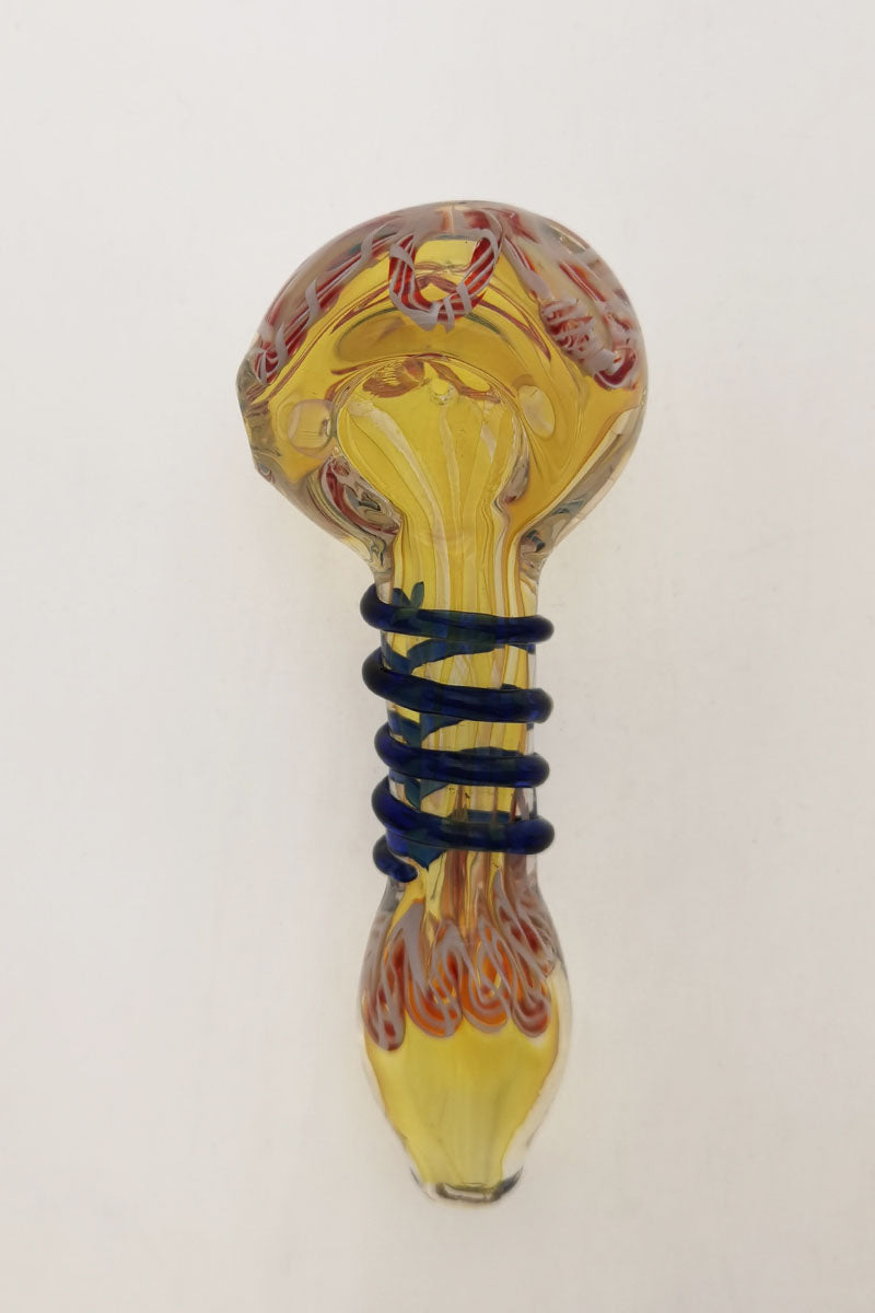 Thick Ass Glass 4.25" Spoon Pipe with Ribbon & Rod Wrap, Borosilicate, Carb Hole Left