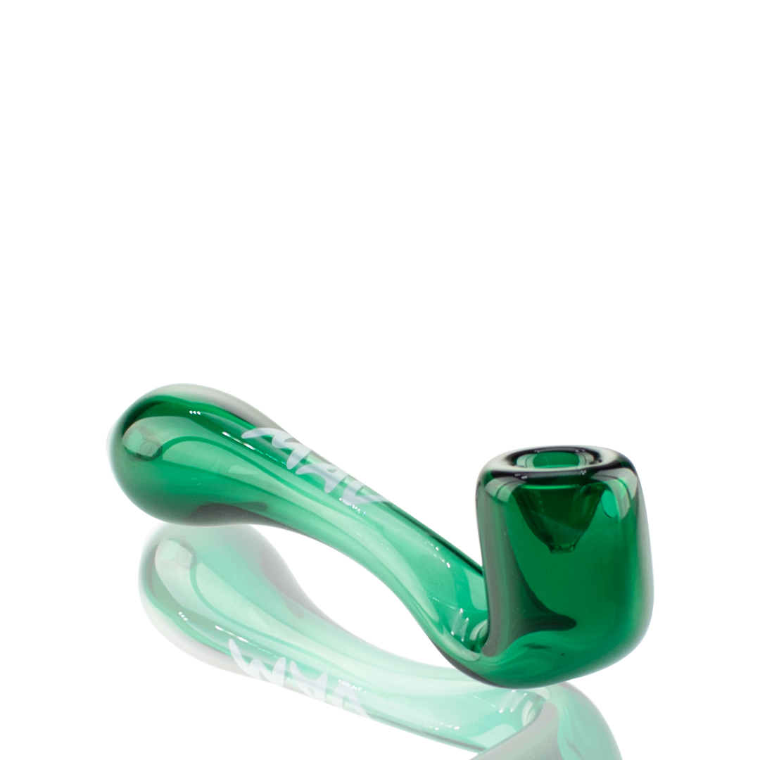 MAV Glass 5" Sherlock Hand Pipe in Green - Angled Side View on White Background