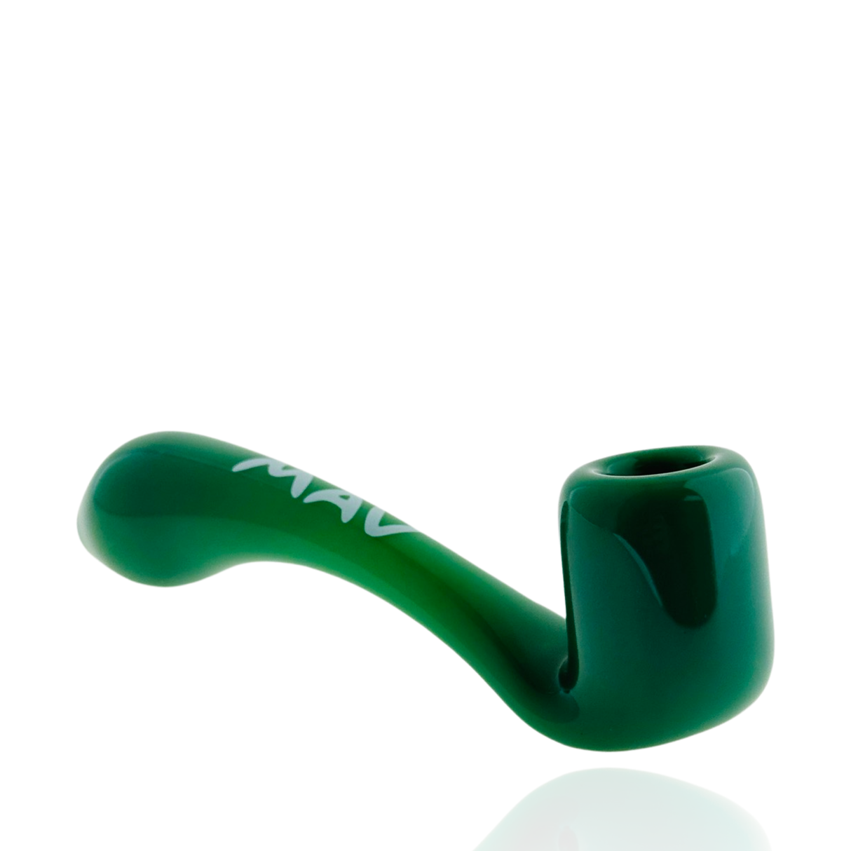 MAV Glass 5" Sherlock Hand Pipe in Green - Angled Side View on Seamless White Background