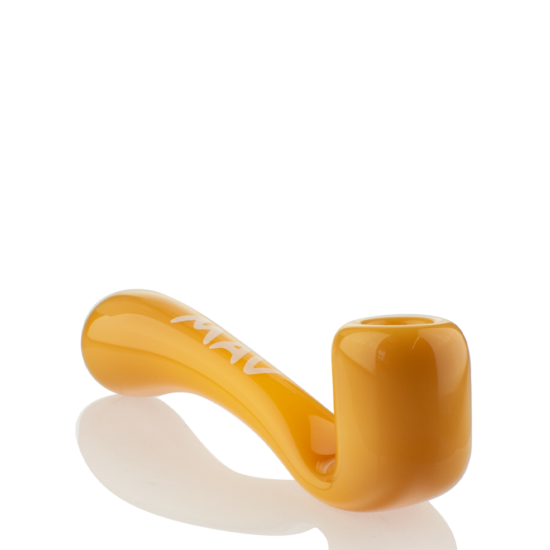 MAV Glass 5" Sherlock Hand Pipe in Amber - Side View on Seamless White Background