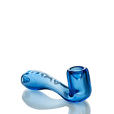 MAV Glass 5" Sherlock Hand Pipe in Blue - Side View on Reflective Surface