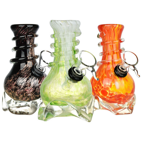 5" Slip In To The Flow Soft Glass Water Pipes in assorted vibrant frit designs, front view