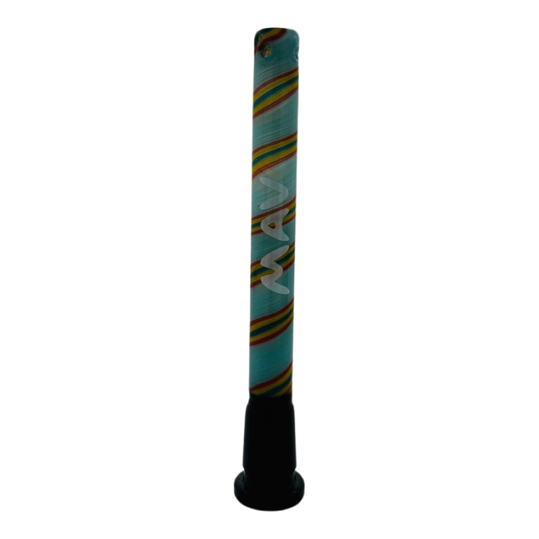 MAV Glass 5" Swirly Wig Wag Downstem with 4 Hole Filtration, Front View on White Background