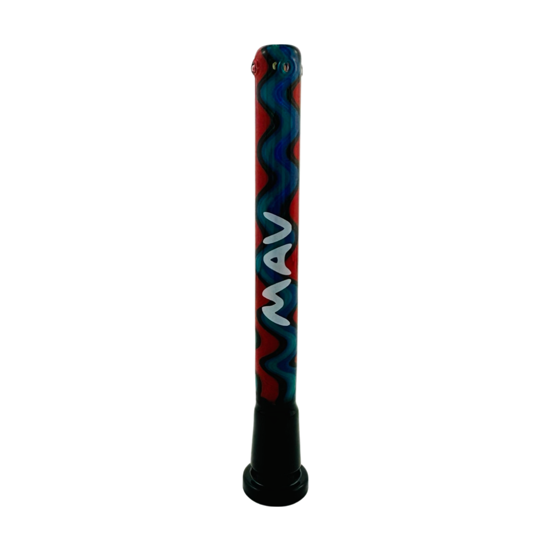 MAV Glass 5" Swirly Wig Wag Color Downstem in Red Black Blue, Front View on Seamless White