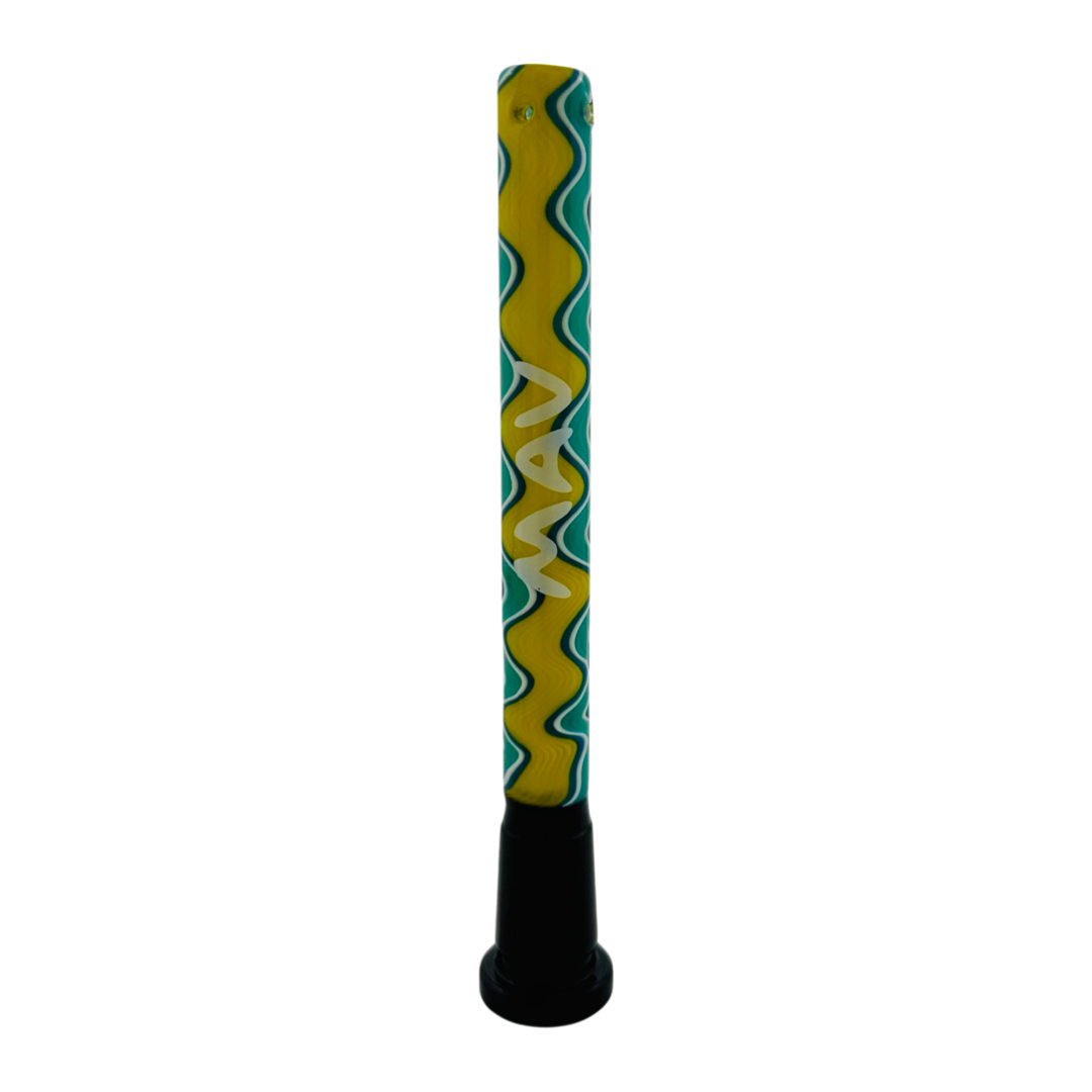 MAV Glass 5" Swirly Wig Wag Downstem with 4 Hole Filtration, Front View on White Background