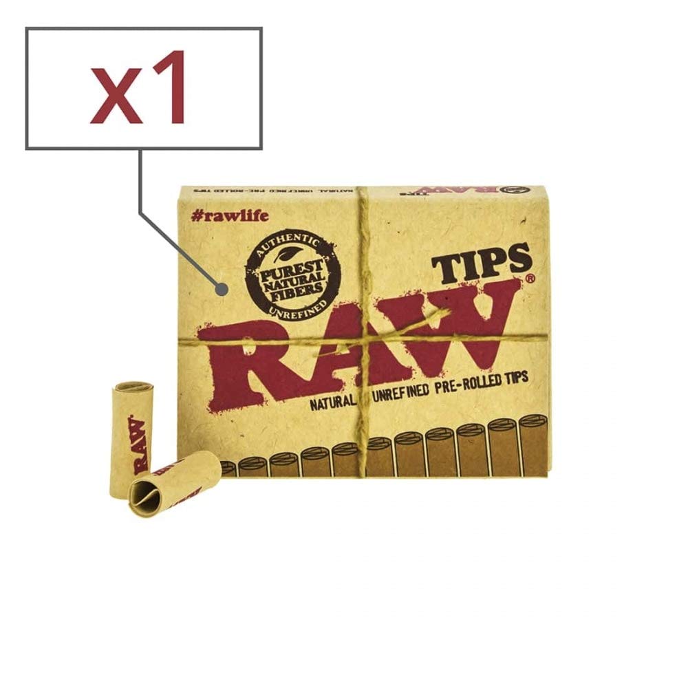 RAW Natural Pre-Rolled Tips Pack front view, unbleached filters for rolling dry herbs, 21 count