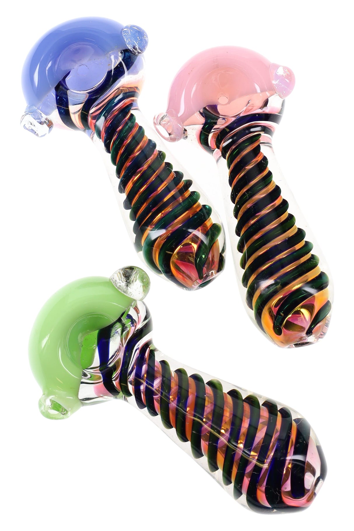 Gold Fumed Neon Spiral Spoon Hand Pipe “Glow Coil” – 4½″ – Assorted Colors