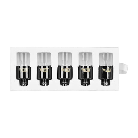 5pc Yocan Orbit Quartz Cup Coil set for vaporizers, compact and portable design, front view on white background