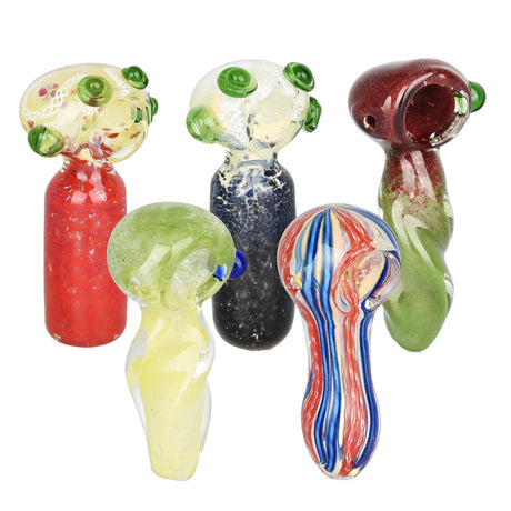 5PC Bundle of All Twisted Up Glass Hand Pipes, 3"-3.5", Assorted Colors, Top View