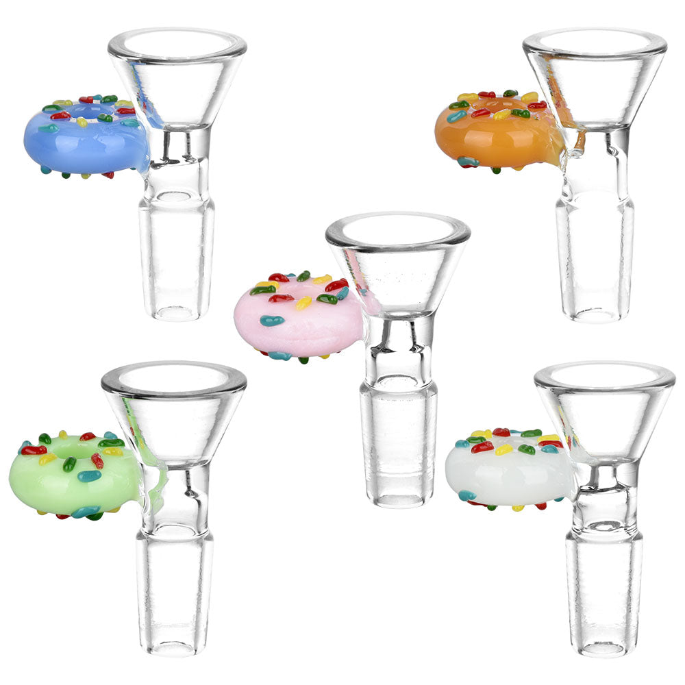 Eyce 5PC Set of Assorted Color Herb Slides with Novelty Donut Handles, Borosilicate Glass