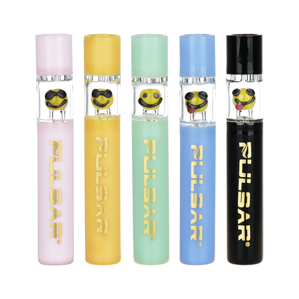 Pulsar Emoji One Hitters 5PC Set, 4" Borosilicate Glass Pipes, Assorted Emojis